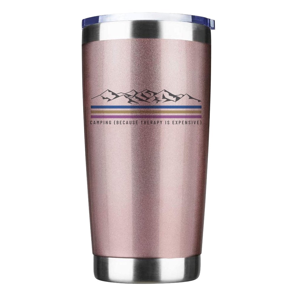 Camping Lines 20oz Insulated Vacuum Sealed Tumbler in stainless steel with UV-printed design, showcasing its sleek and durable construction.