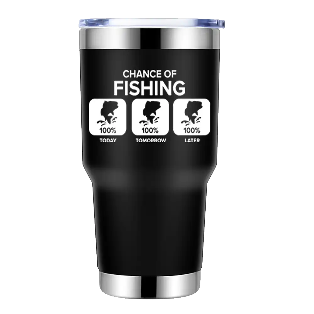 Chance of Fishing 30oz insulated tumbler with a sleek stainless steel design and vibrant UV-printed graphics.