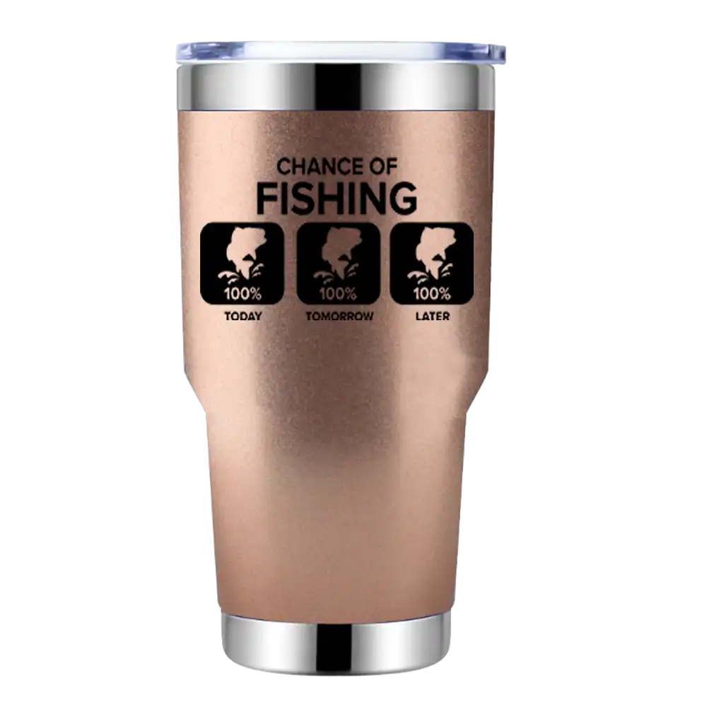 Chance of Fishing 30oz insulated tumbler with a sleek stainless steel design and vibrant UV-printed graphics.