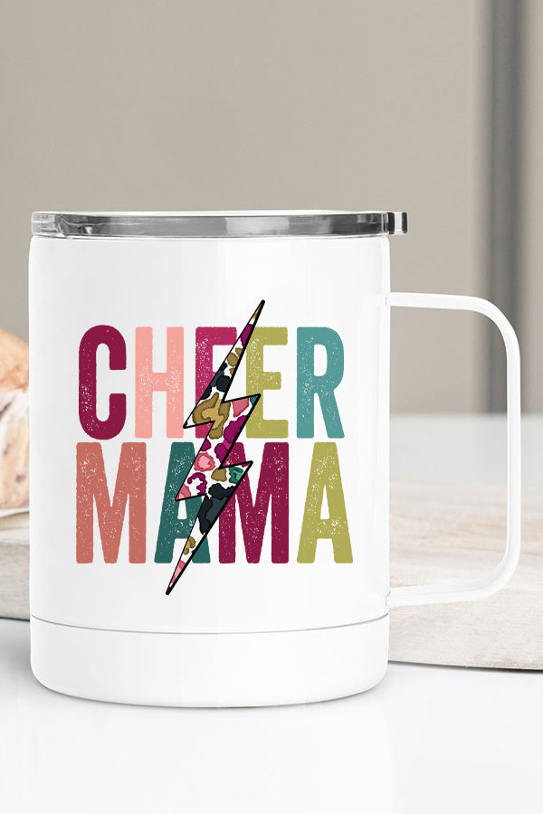 Cheer Mama Floral Bolt Stainless Steel Coffee Travel Cup with vibrant floral design, double wall insulation, and secure lid.