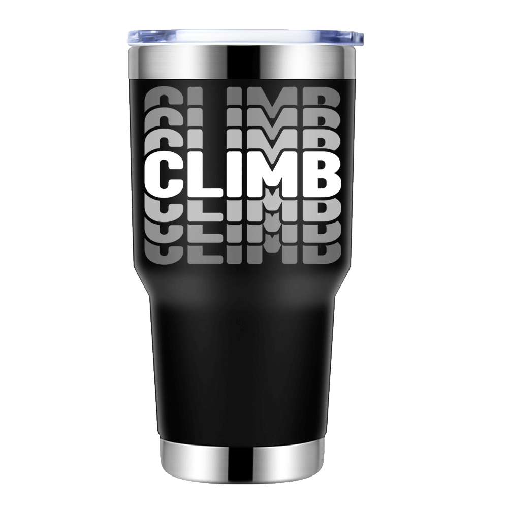 Climmmmmb 30oz insulated vacuum sealed tumbler in vibrant colors, showcasing its stainless steel design and leak-proof cap.