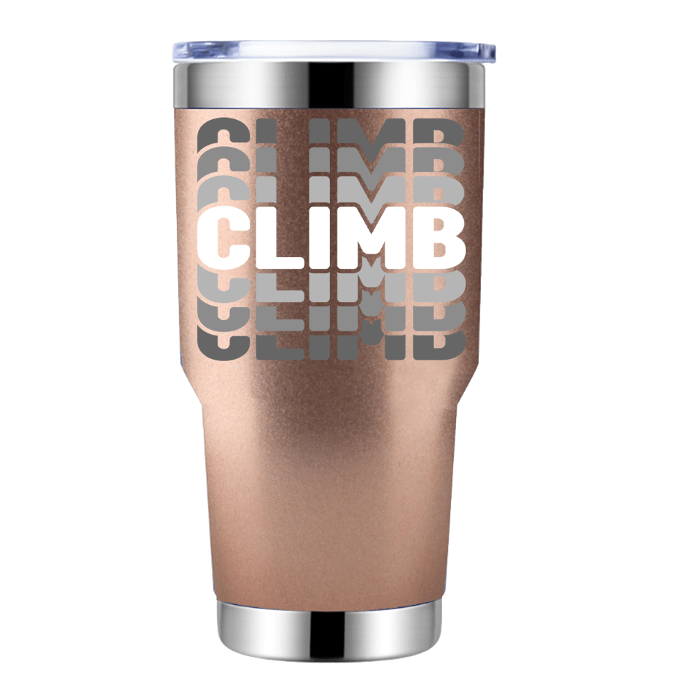 Climmmmmb 30oz insulated vacuum sealed tumbler in vibrant colors, showcasing its stainless steel design and leak-proof cap.