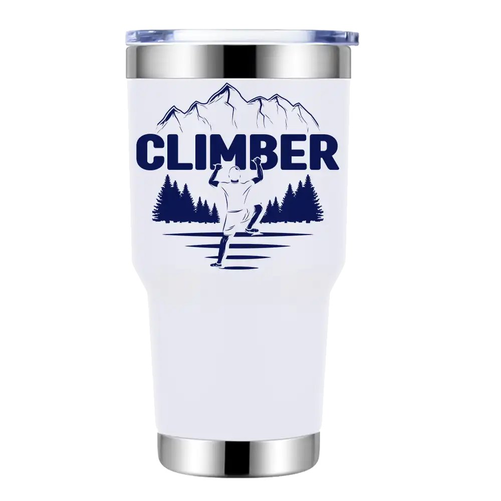 Climber 30oz Insulated Vacuum Sealed Tumbler in vibrant colors, showcasing its stainless steel design and leak-proof cap.