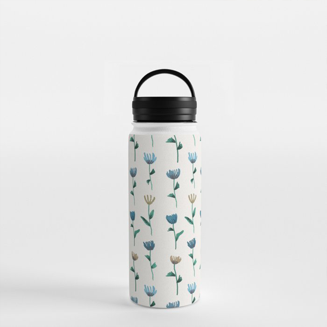 Colorful Flower Handle Lid Water Bottle with a matte finish and floral design, showcasing its stainless steel construction and ergonomic handle.