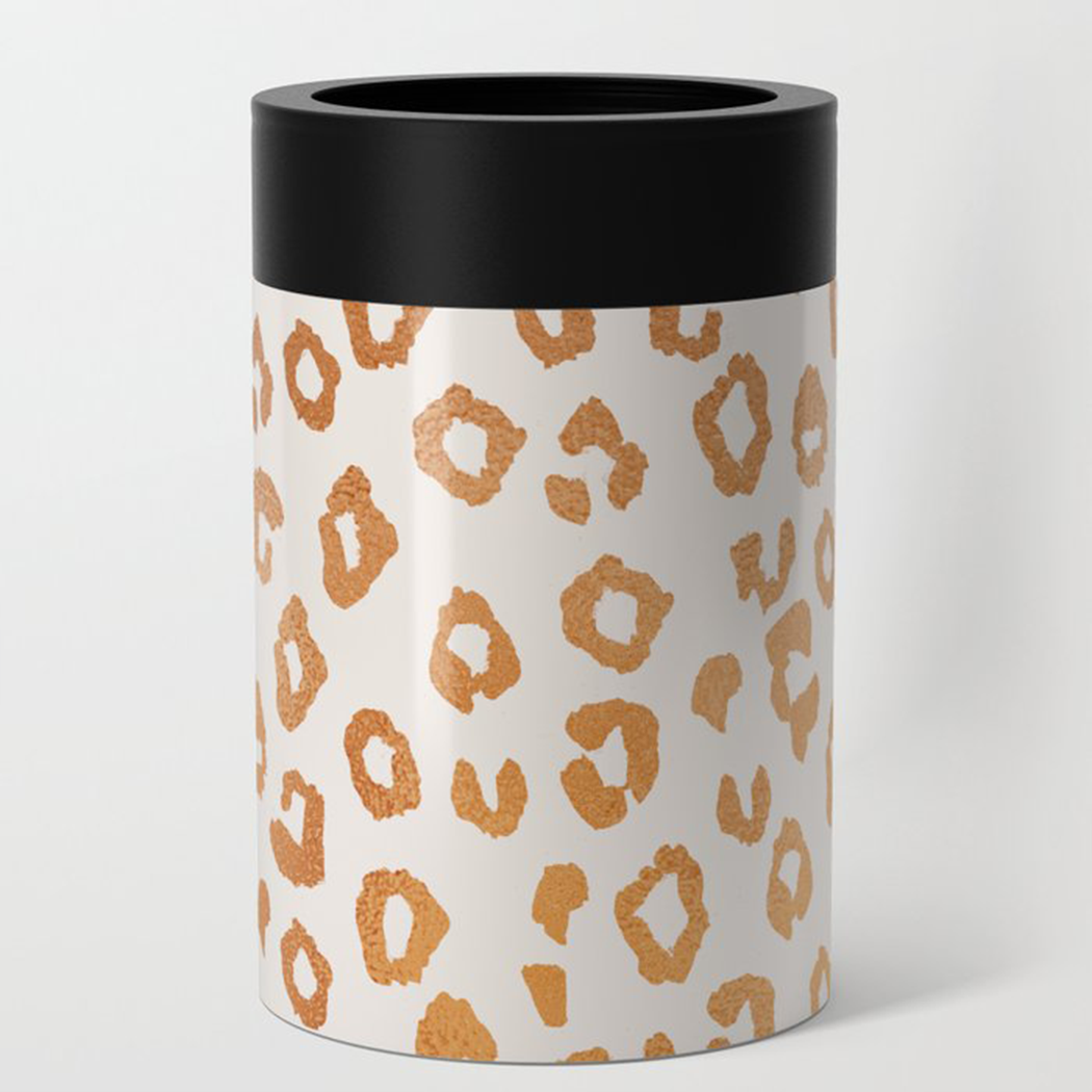 Copper Leopard Can Cooler with stylish leopard print design, perfect for keeping drinks cold.