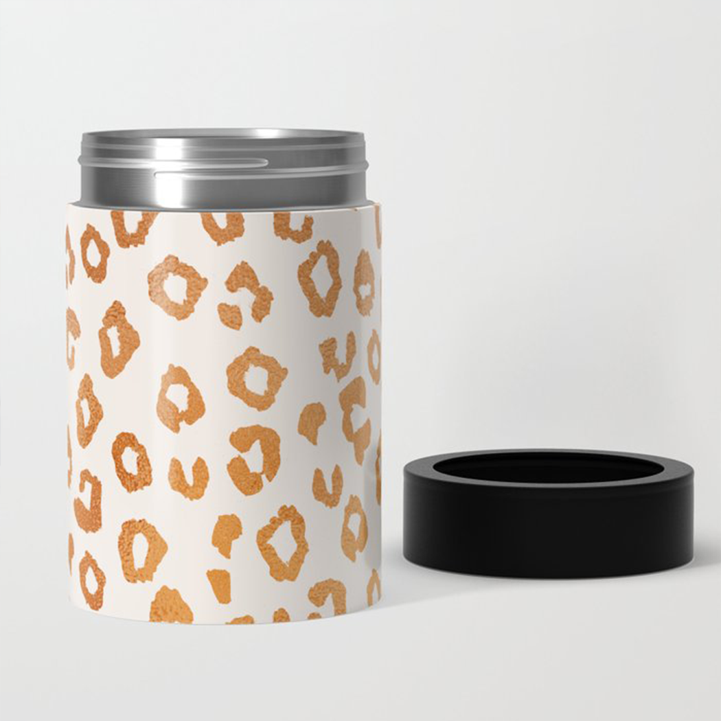 Copper Leopard Can Cooler with stylish leopard print design, perfect for keeping drinks cold.