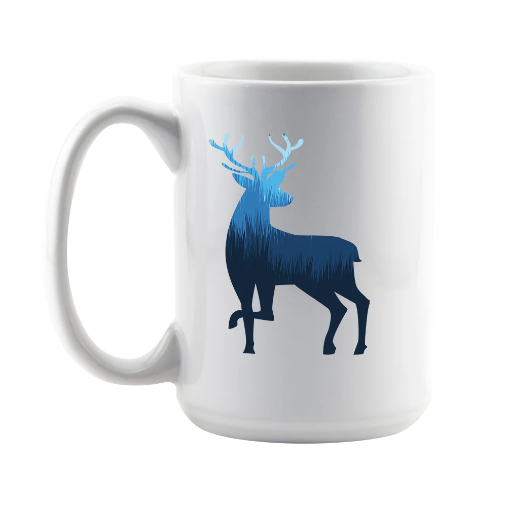 Deer Color 2 15oz ceramic mug featuring a fun camping design, perfect for coffee lovers and outdoor enthusiasts.