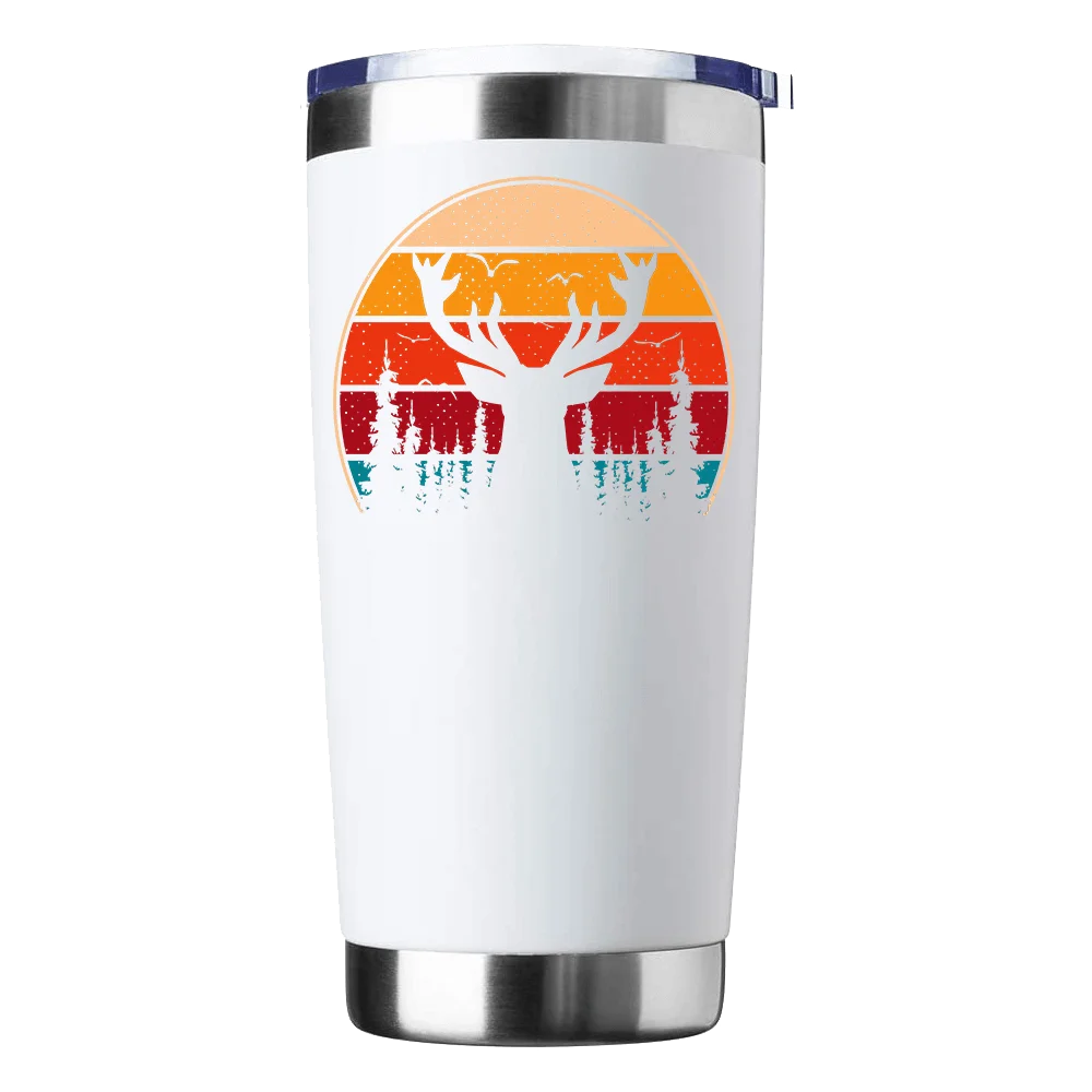 Deer Color 20 oz stainless steel tumbler with vibrant UV-printed design and splash-proof lid, perfect for hot and cold beverages.