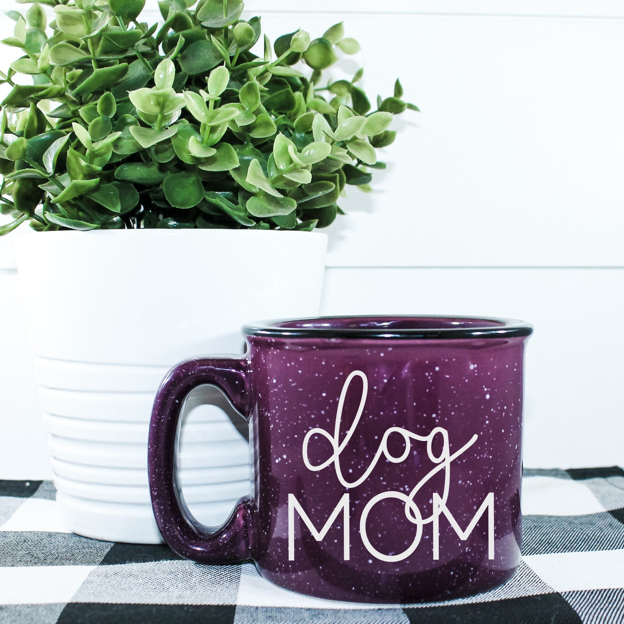 Ceramic Dog Mom Campfire Mug with a unique design, perfect for dog lovers, holding 15 ounces of beverage.