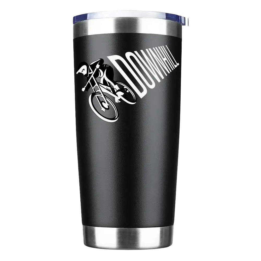 A sleek 20oz insulated stainless steel tumbler with a splash-proof lid, featuring vibrant UV-printed designs, perfect for cycling and outdoor activities.