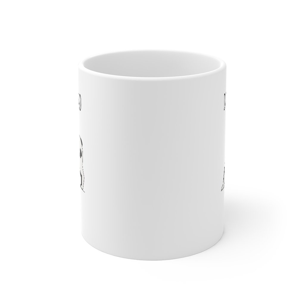 A white ceramic mug with rounded corners and a C-Handle, perfect for coffee, tea, or hot chocolate.