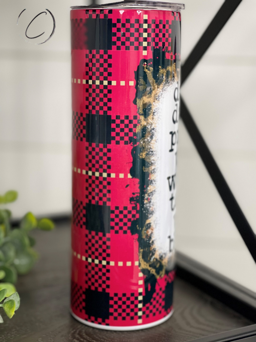 Drunken Reindeer Rollcall 20oz Skinny Tumbler with festive design and reusable straw, showcasing its durable full wrap construction.