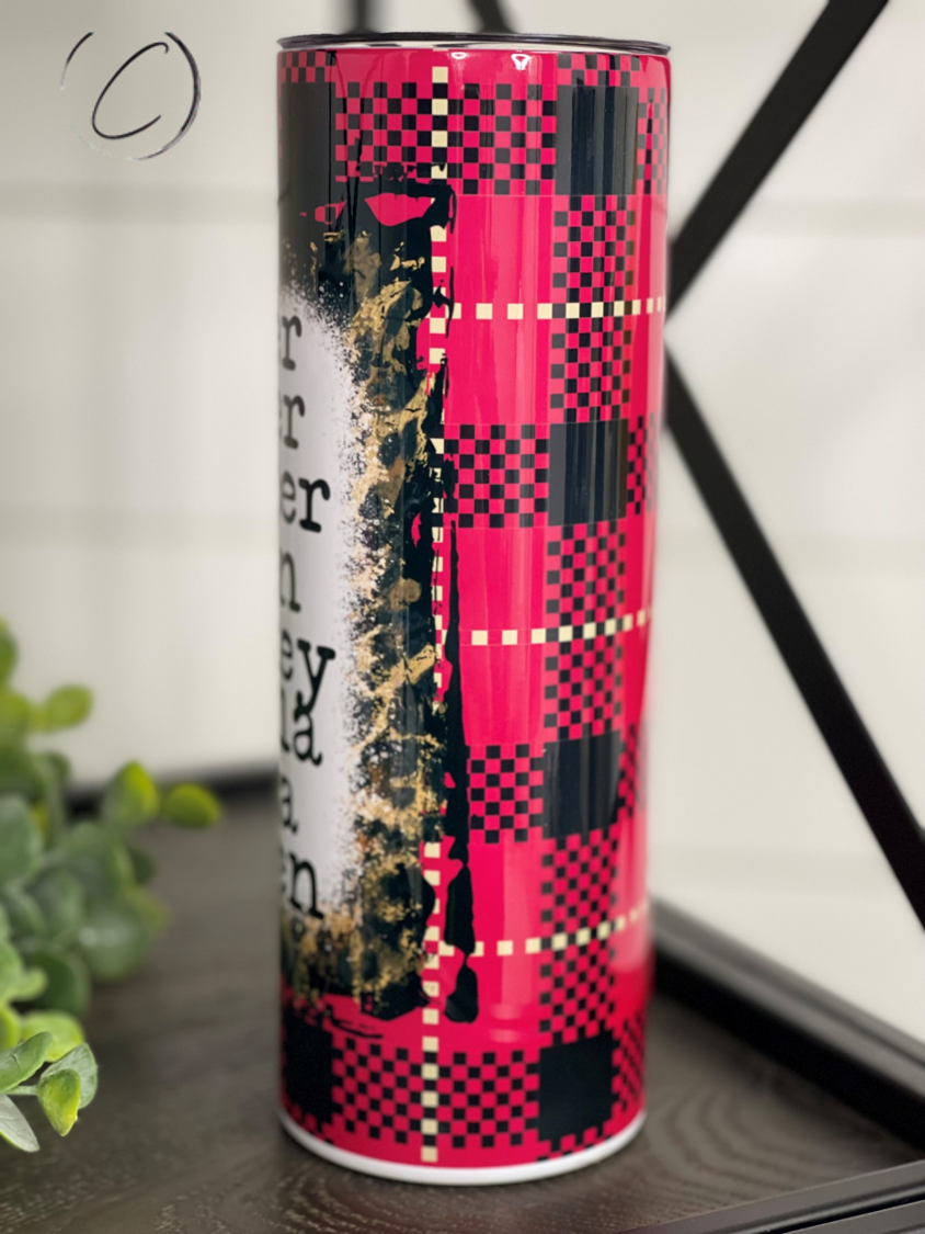 Drunken Reindeer Rollcall 20oz Skinny Tumbler with festive design and reusable straw, showcasing its durable full wrap construction.