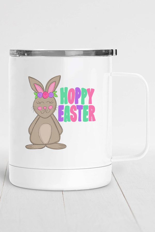 Easter Hoppy Easter Bunny Stainless Steel Coffee Travel Cup with vibrant bunny design and secure lid.