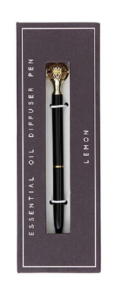 Lemon Essential Oil Diffuser Pen with essential oil and lava beads, elegantly designed for aromatherapy while writing.