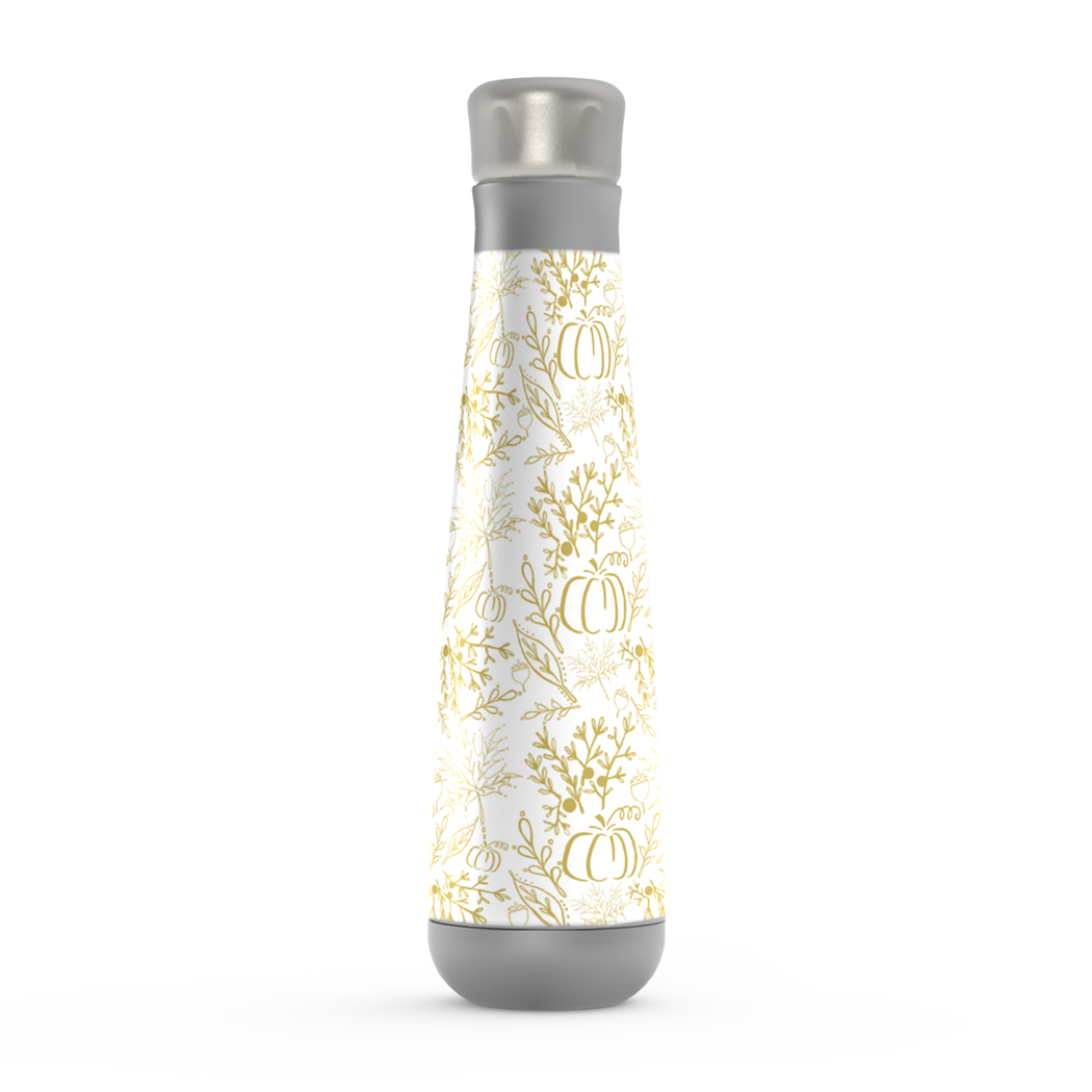 Stylish Fall Pattern Peristyle Water Bottle made of stainless steel, featuring a unique fall design and a screw-on lid.