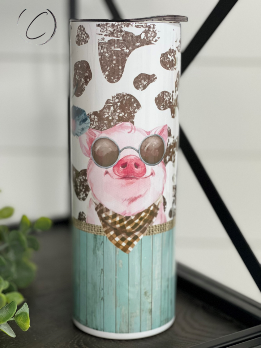 Farm Animal Friends 20oz Skinny Tumbler featuring a colorful farm animal design, perfect for hot and cold beverages.