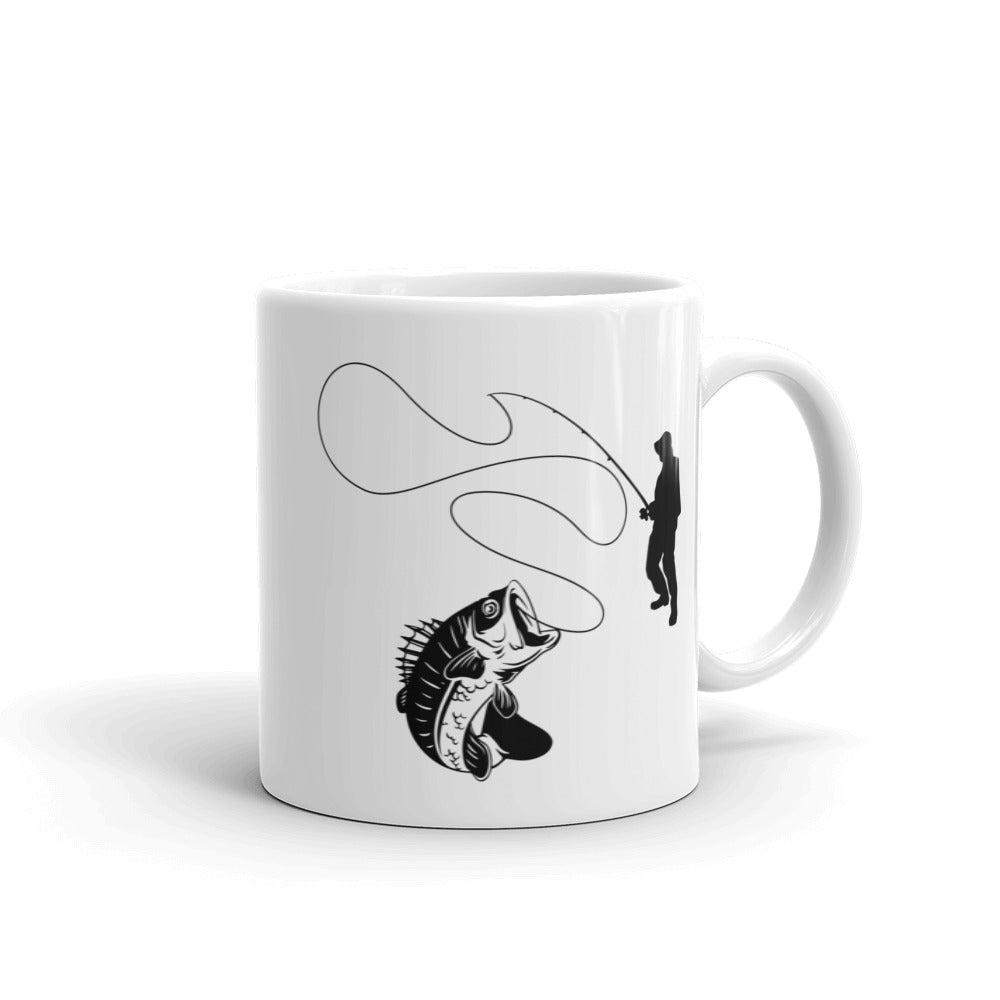 Fishing Lines Coffee Mug featuring a playful fishing lines design, available in two sizes, perfect for coffee lovers.