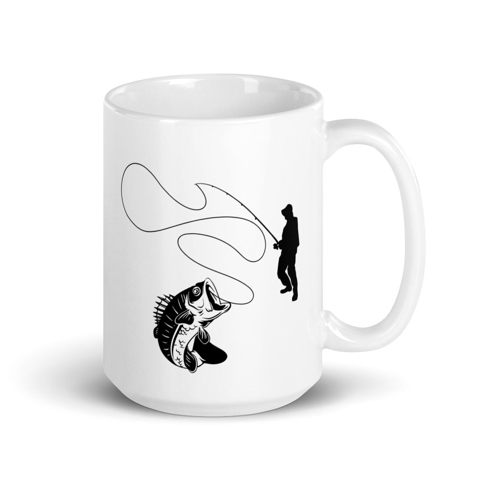 Fishing Lines Coffee Mug featuring a playful fishing lines design, available in two sizes, perfect for coffee lovers.