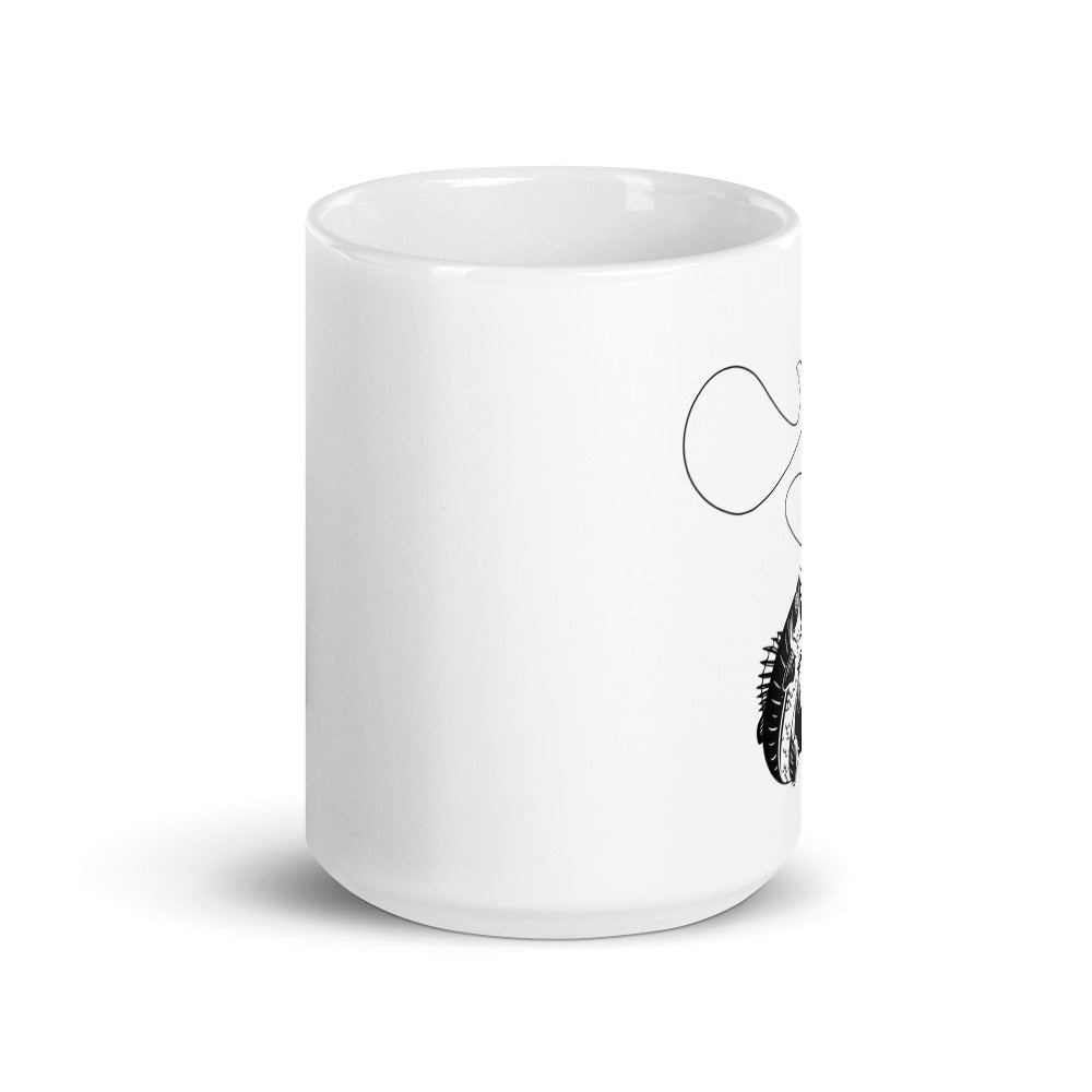 Fishing Lines Coffee Mug featuring a playful fishing lines design, available in two sizes, perfect for coffee lovers.