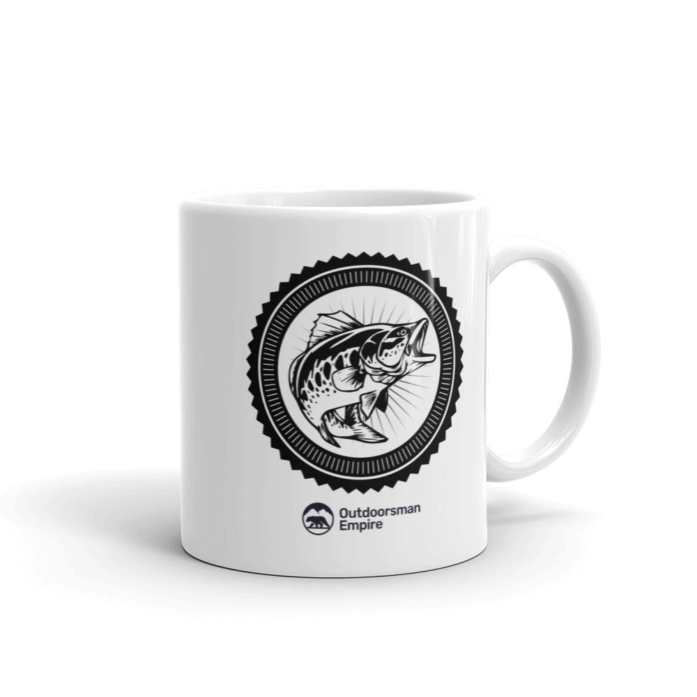 Fishing Vintage Coffee Mug featuring a charming fishing design, made of durable ceramic, available in two sizes.