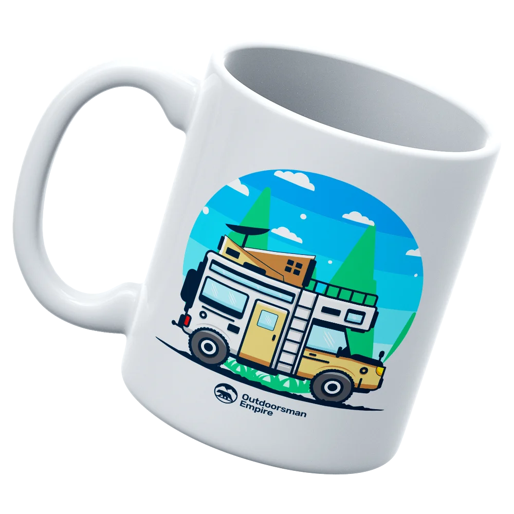 A Funny Camping White Coffee Mug featuring a humorous camping design, perfect for coffee lovers and outdoor enthusiasts.