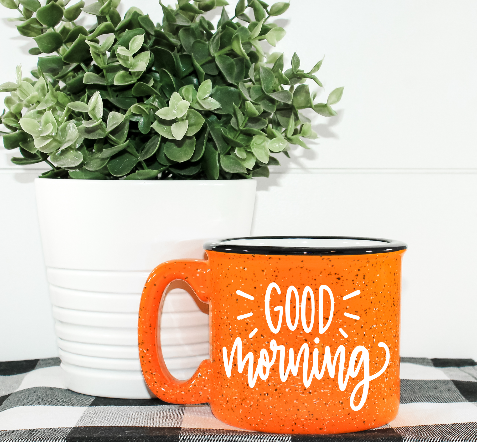 Good Morning Campfire Mug, a 15 oz ceramic mug with a unique design printed on one side, perfect for coffee lovers.