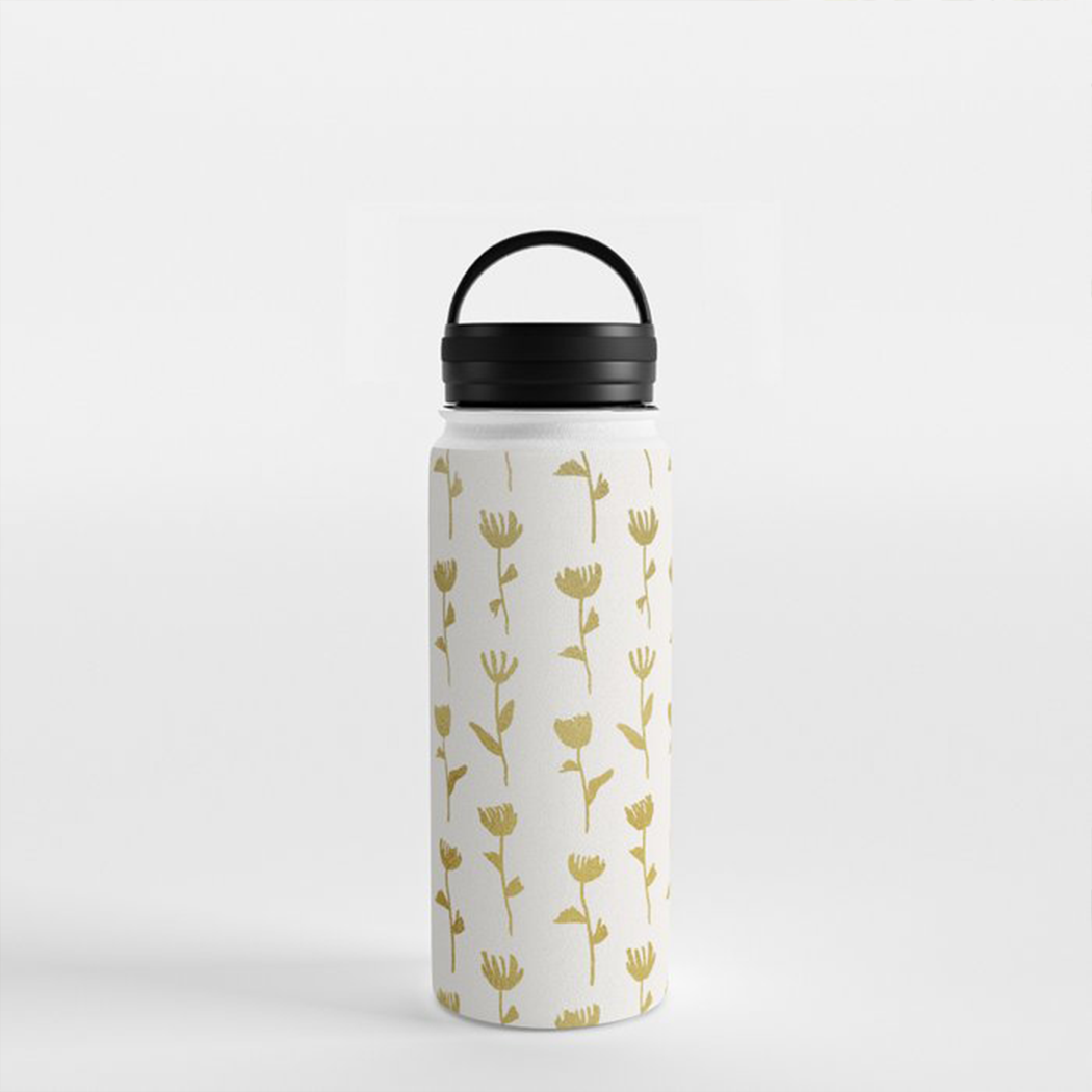 Gold Ink Flower Handle Lid Water Bottle with a stylish floral design and durable stainless steel construction.