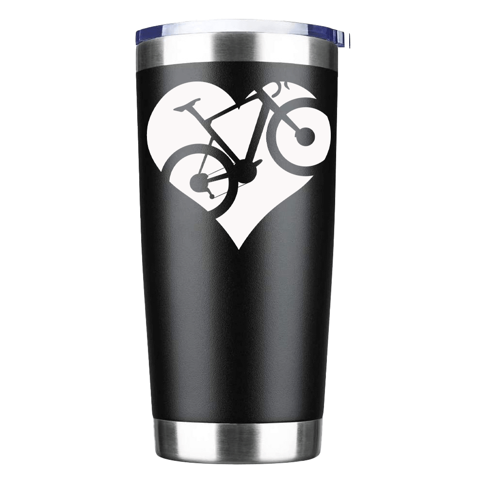 Heart Bike 20oz Insulated Vacuum Sealed Tumbler in vibrant colors with a bowling pin shape, showcasing its stainless steel design.