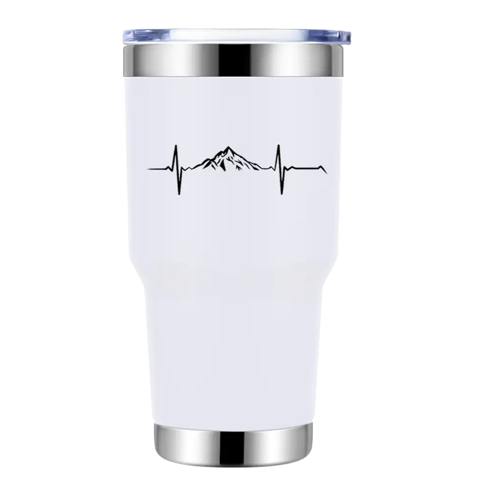 Heartbeat V1 30oz Insulated Vacuum Sealed Tumbler in a stylish design, showcasing its double-walled construction and splash-proof lid.