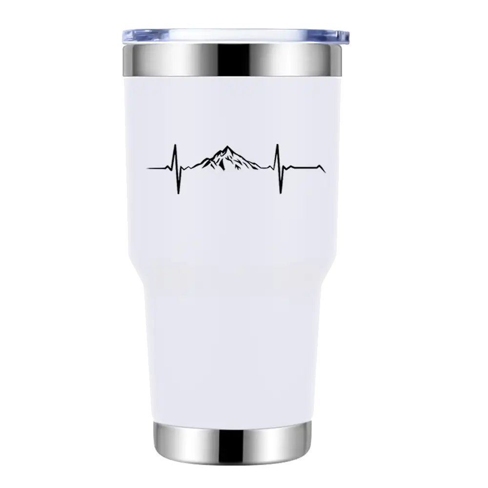 Heartbeat V1 30oz Insulated Vacuum Sealed Tumbler in a stylish design, showcasing its double-walled construction and splash-proof lid.