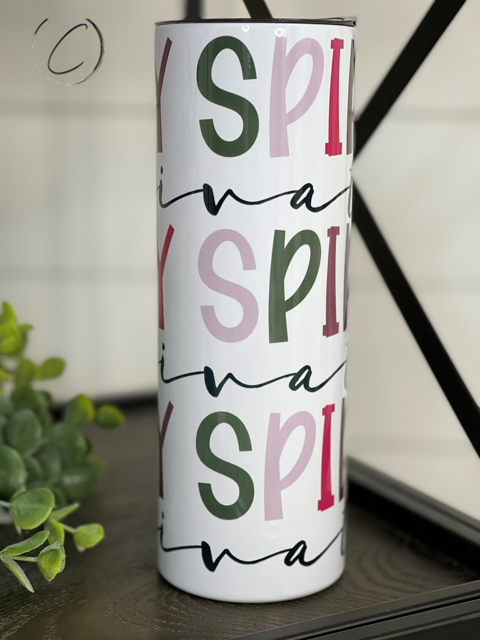 Holy Spirit Activate 20oz Skinny Tumbler with vibrant design and reusable straw, showcasing durability and style.