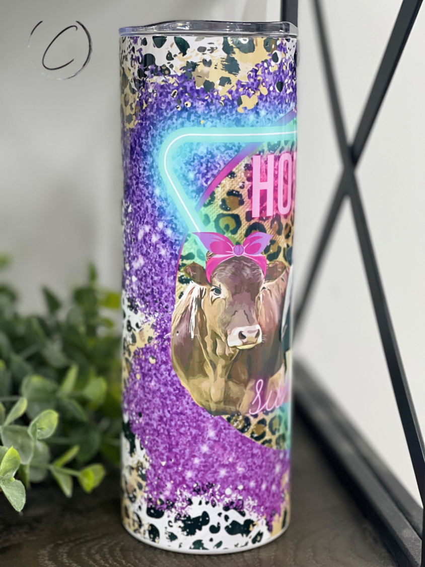 Hot Girl Summer Heifers 20oz Skinny Tumbler with vibrant design and reusable straw, perfect for summer drinks.