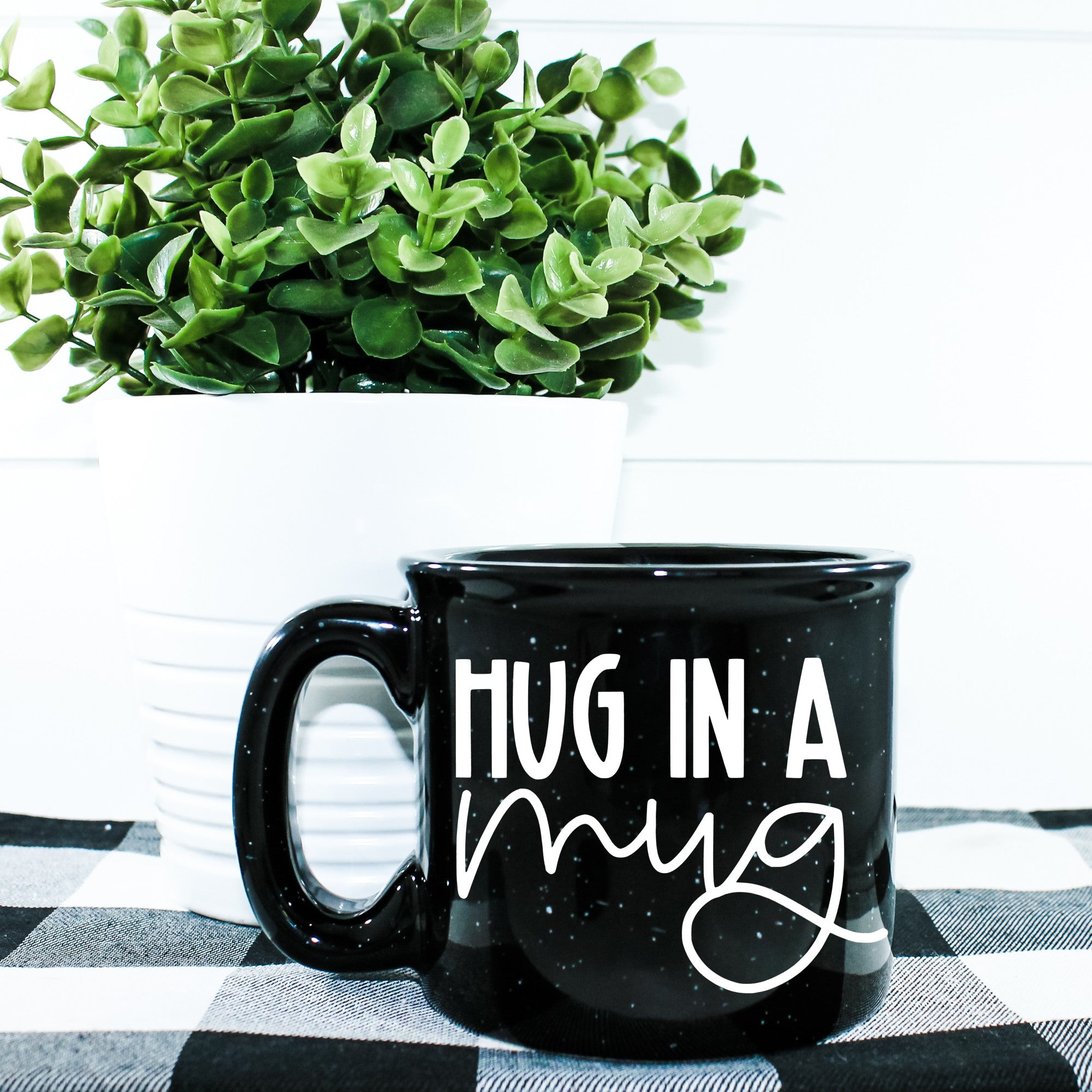 Hug In A Mug Campfire Mug, a 15 oz ceramic mug with a unique vinyl design, perfect for cozy beverages.