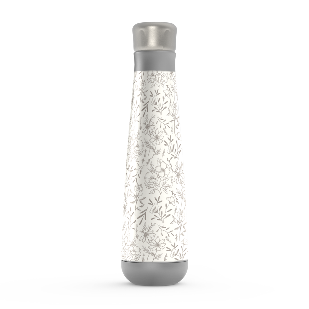 Ivory Flower Peristyle Water Bottle with stainless steel finish and floral design, perfect for hydration on the go.