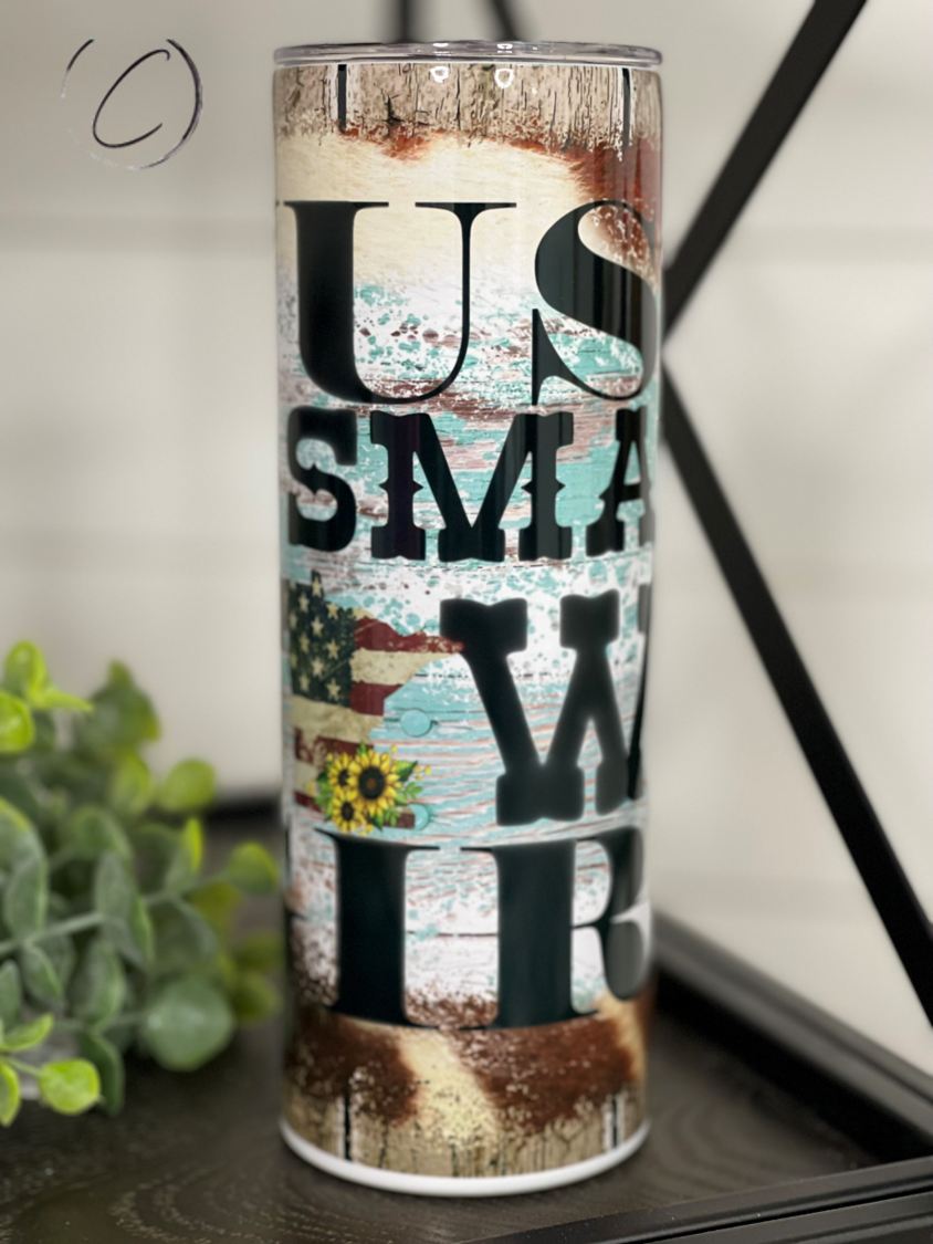 Just A Small Town Girl 20oz Skinny Tumbler with vibrant full wrap design and reusable straw.