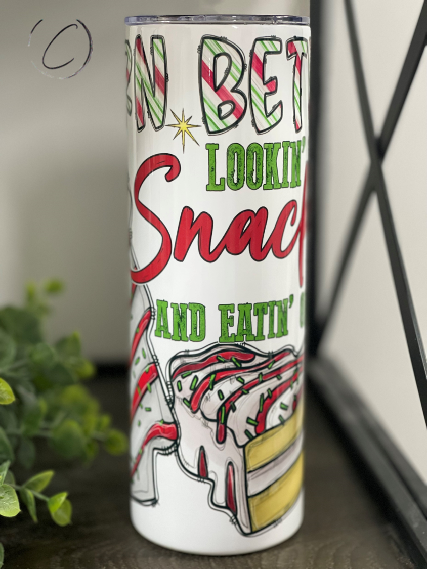 Lookin' Like A Snack 20oz Skinny Tumbler with a vibrant design, perfect for drinks on the go.