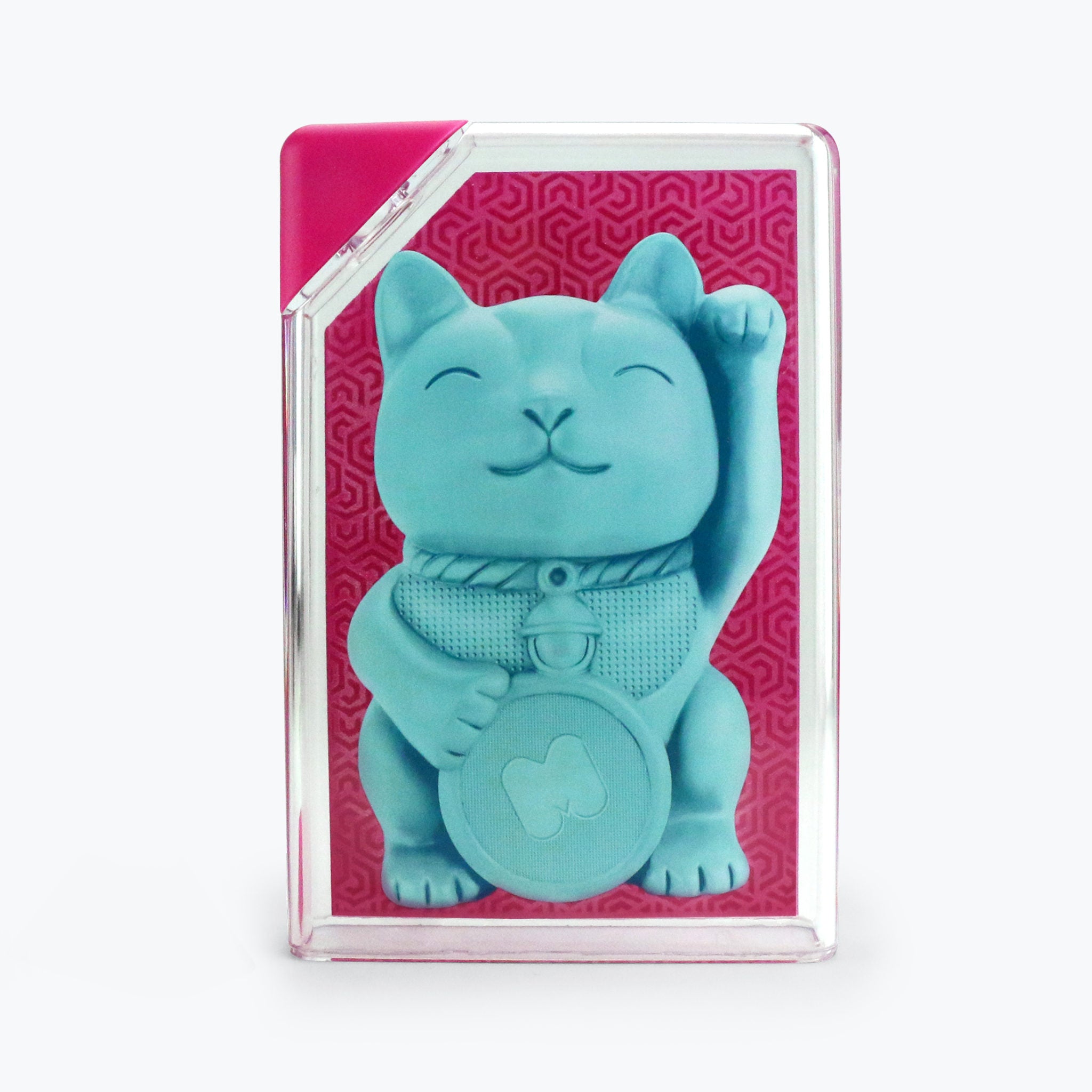 A stylish rectangular water bottle featuring a Japanese Lucky Cat design, perfect for handbags and backpacks.