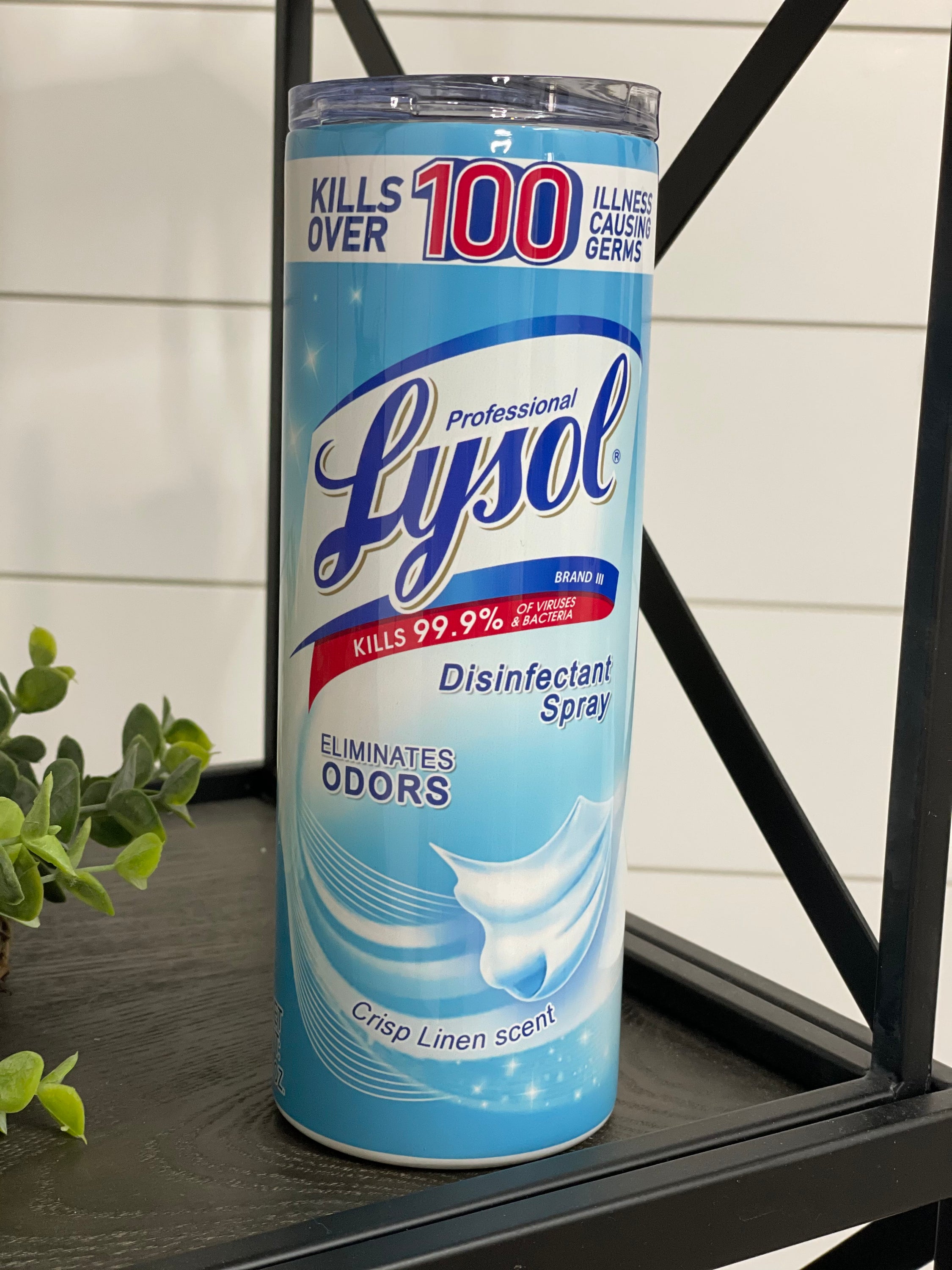 Lysol Crisp Linen Scent 20oz Skinny Tumbler with a stylish design and reusable straw.