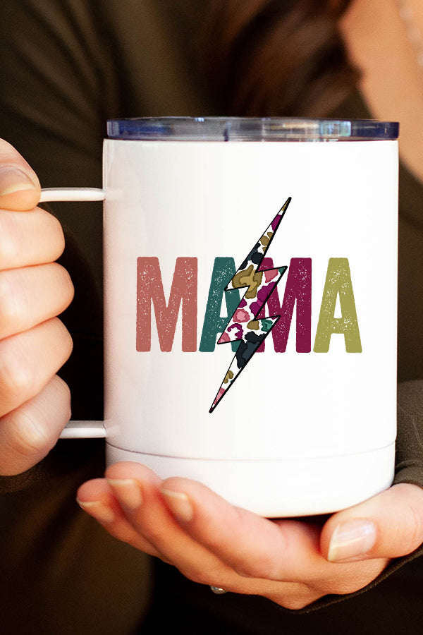 Mama Floral Bolt Stainless Steel Coffee Travel Cup with floral design, double wall insulation, and secure lid.