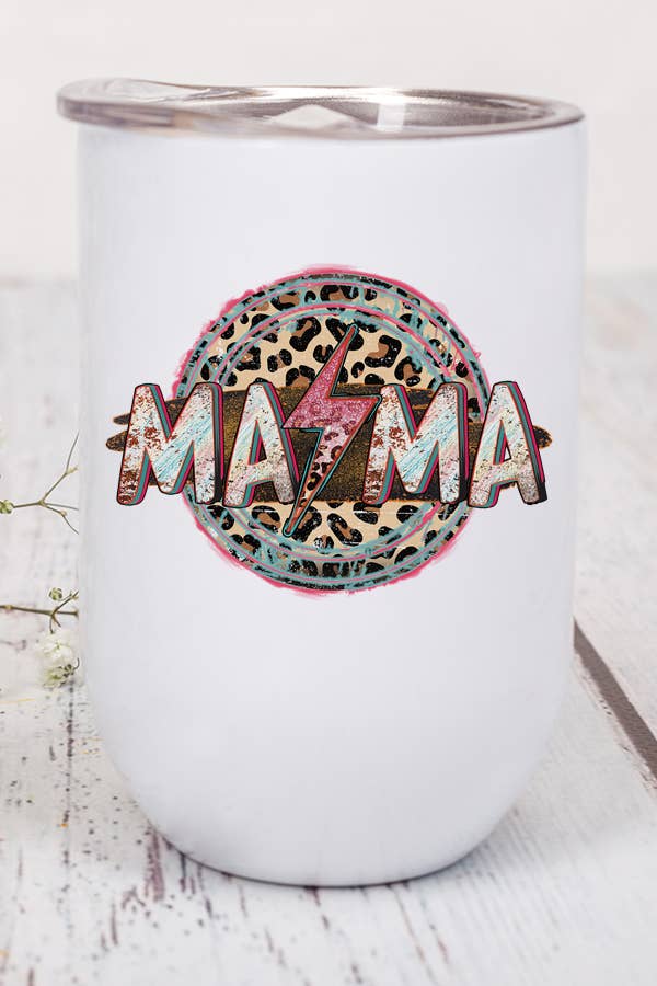 Mama Leopard Red Bolt Circle Wine Cup Tumbler with lid and straw, showcasing vibrant design on stainless steel.