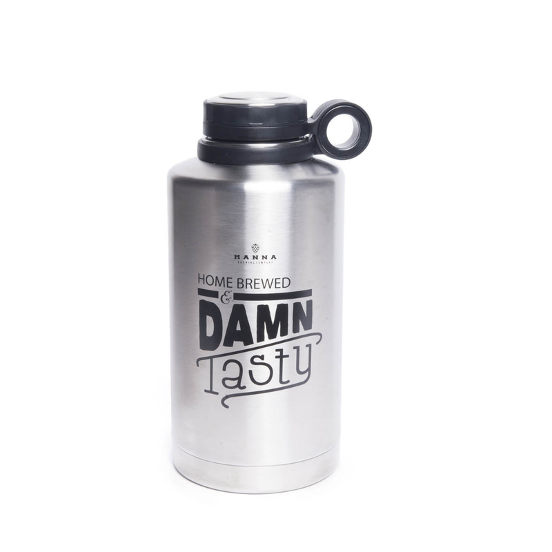 Stainless steel drink bottle.