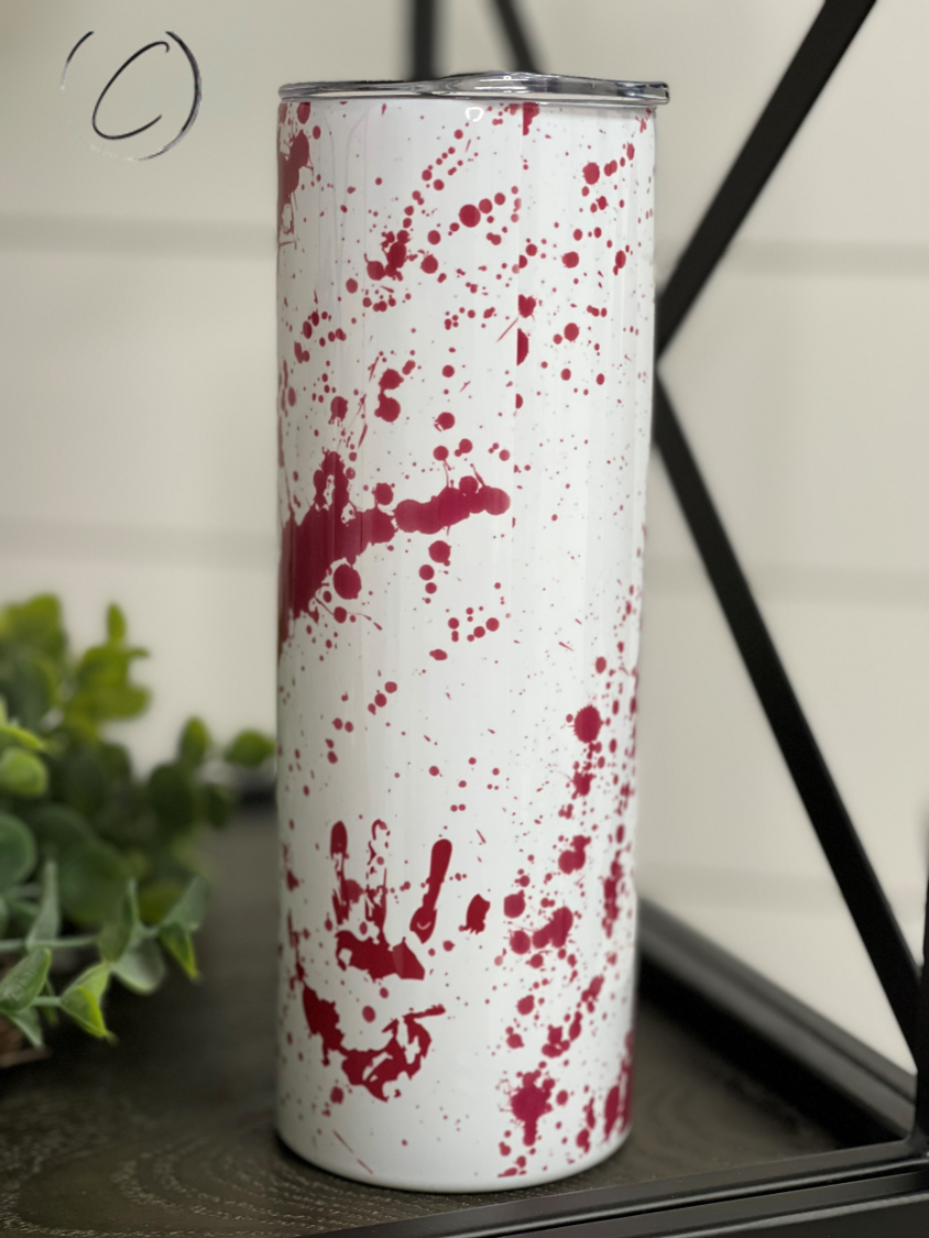 Michael Myers 20oz Skinny Tumbler featuring a full wrap design with iconic horror character.