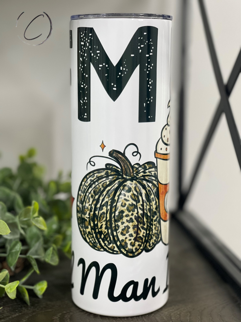 M.I.L.F. Everything Fall 20oz Skinny Tumbler with vibrant design and reusable straw.