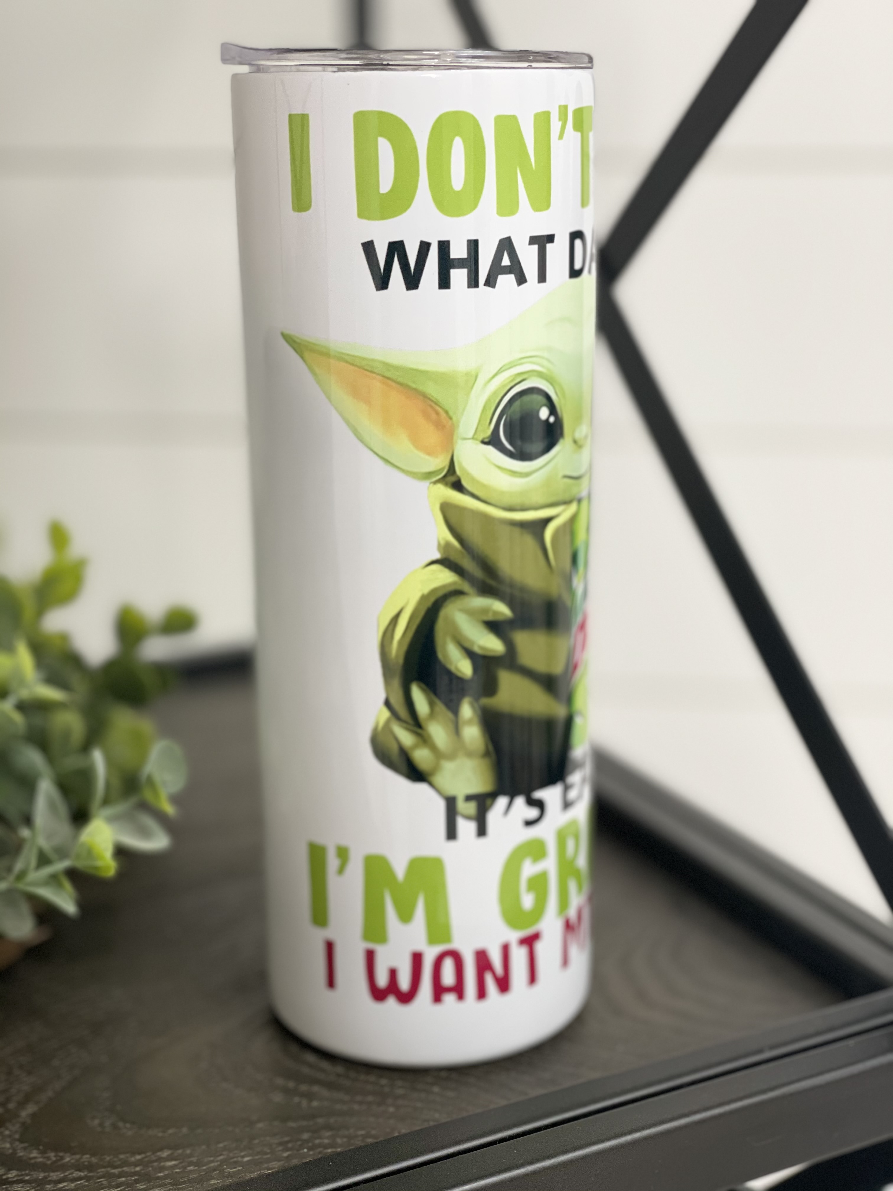 Mountain Dew Yoda 20oz Skinny Tumbler with vibrant design and reusable straw.