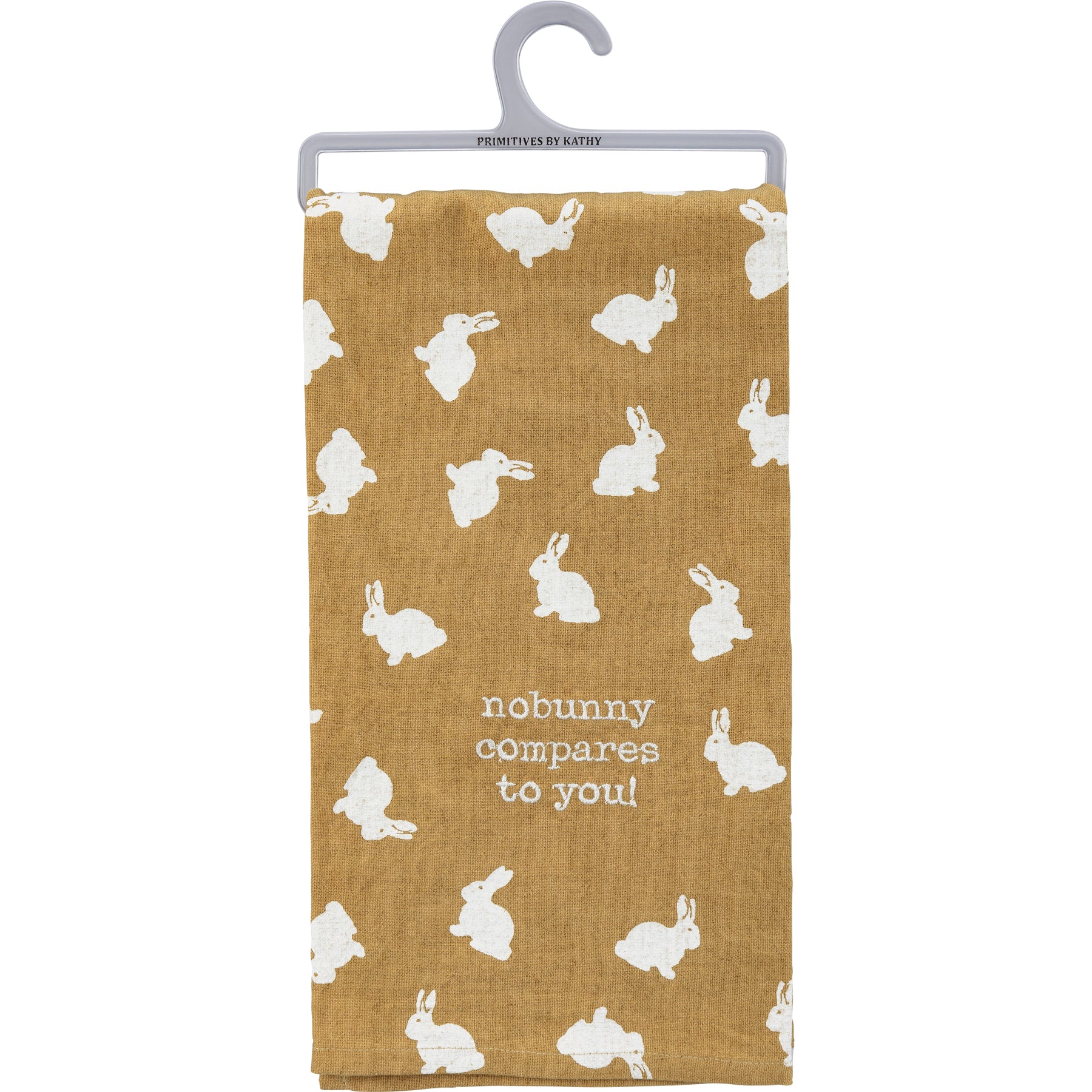 Nobunny Compares To You Dish Cloth Towel featuring a bunny pattern and embroidered text, made from cotton linen blend.