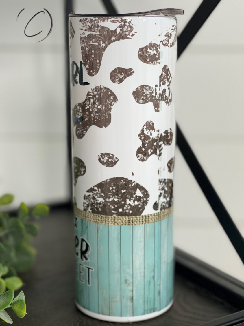 Not The Sweet Girl, I'm The Crazy Heifer 20oz Skinny Tumbler with vibrant full wrap design and reusable straw.