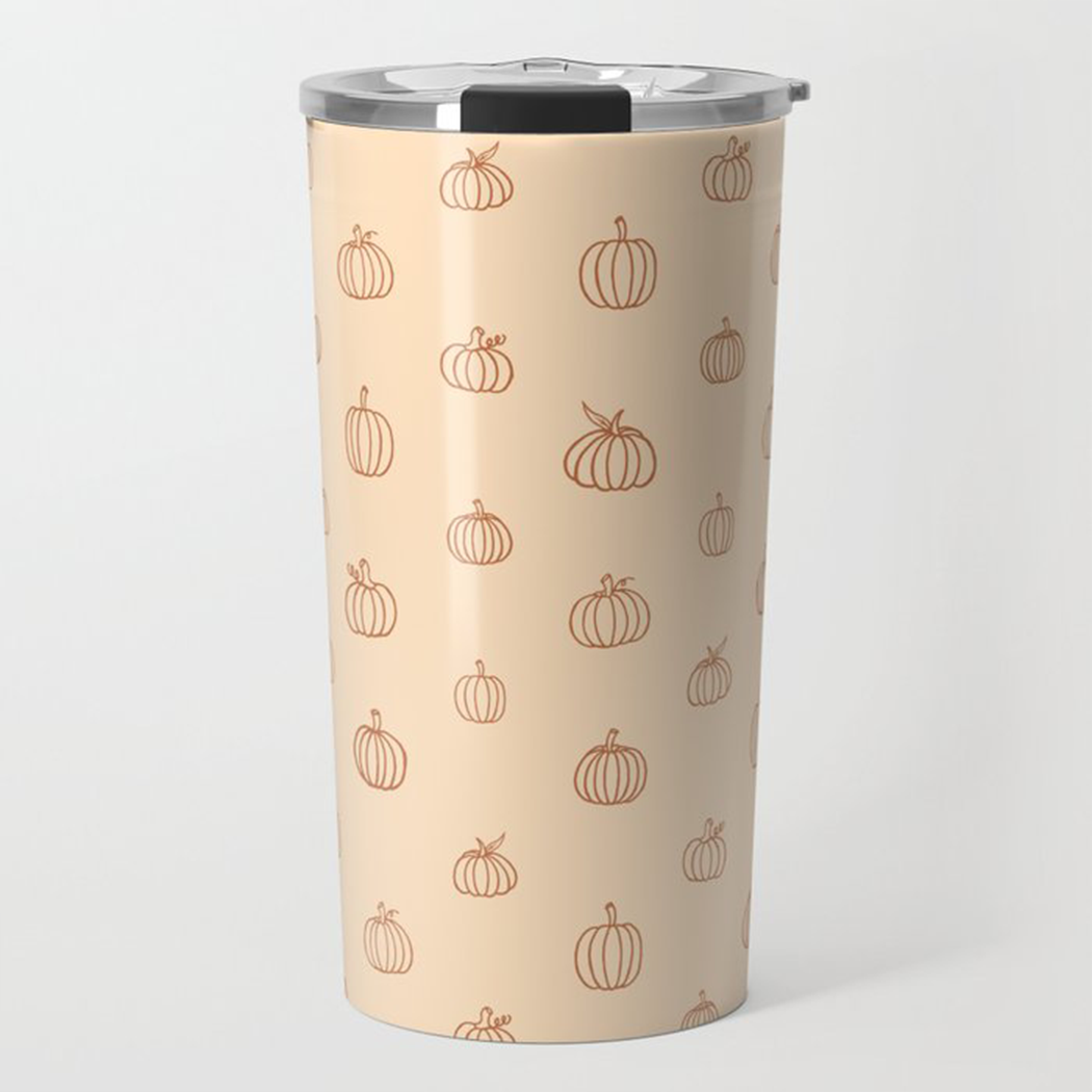 Orange Pumpkin Travel Mug with double-wall insulation and vibrant pumpkin design, perfect for hot or cold beverages.