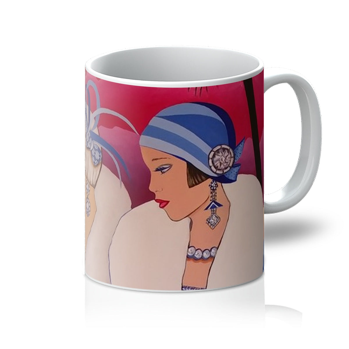 Palm Beach Blue Art Deco Mug featuring a vibrant blue design with elegant Art Deco patterns, made from durable ceramic with a white Orca coating.