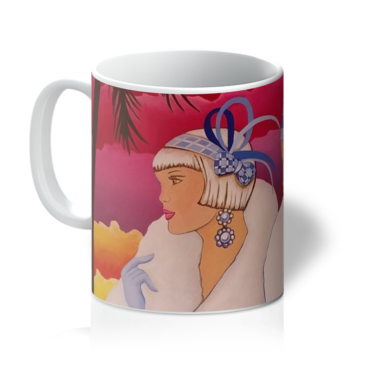 Palm Beach Blue Art Deco Mug featuring a vibrant blue design with elegant Art Deco patterns, made from durable ceramic with a white Orca coating.